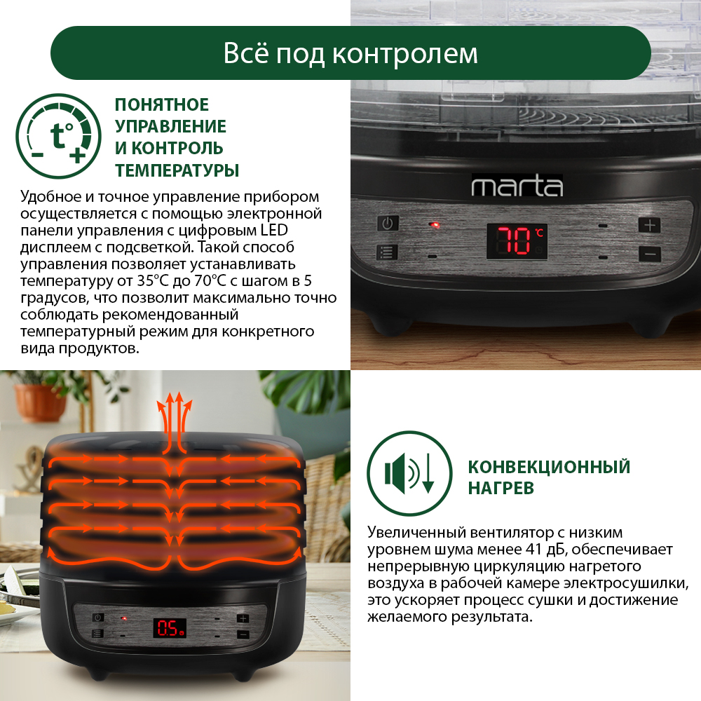 Сушилка для овощей и фруктов Marta MFD-8204PS черный - отзывы покупателей  на Мегамаркет