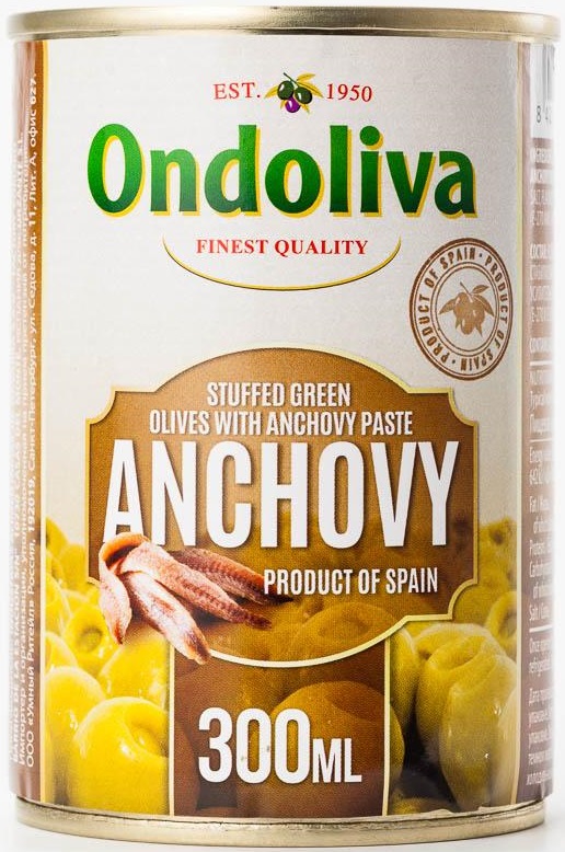Из Испании: Оливки Ondoliva зеленые, фаршированные анчоусом, 300 мл – купить в Москве, цены в интернет-магазинах на Мегамаркет