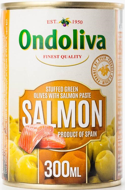 Из Испании: Оливки Ondoliva зеленые, фаршированные лососем, 300 мл