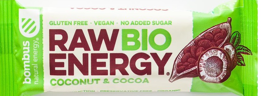 Из Чехии: Батончик Bombus Bio Raw energy, фруктовый, с кокосом и какао, без сахара, 50 г