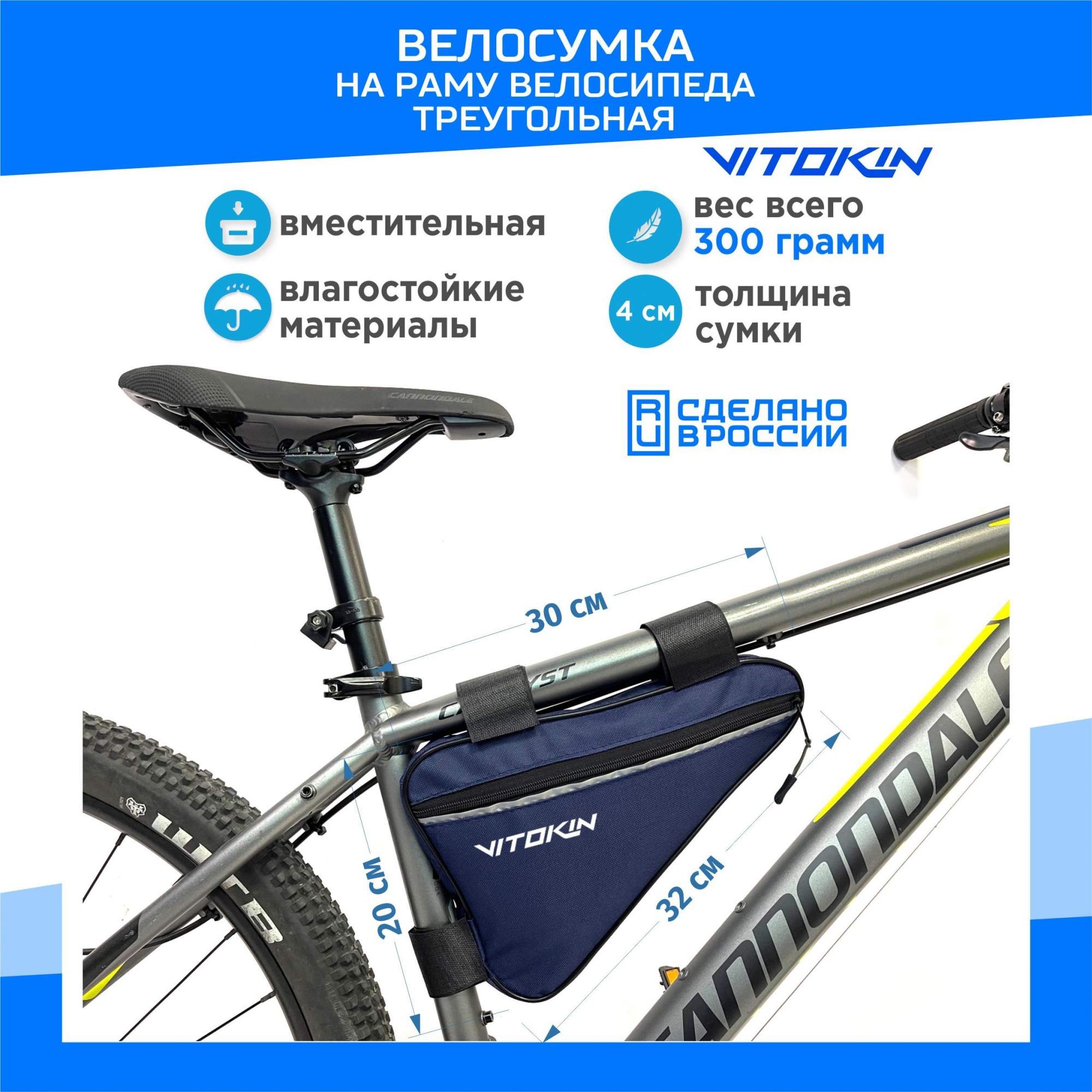 Велосумка на раму велосипеда VITOKIN, синяя - купить в Москве, цены на Мегамаркет | 600016379483