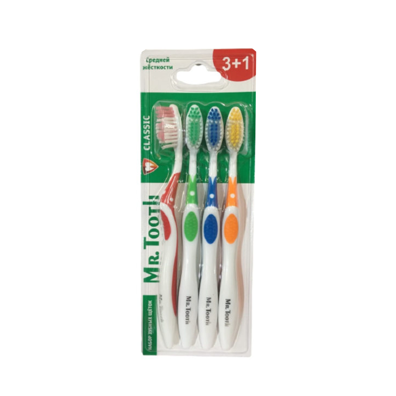 Набор зубных щёток Mr.Tooth Classic 3+1 Cредней Жёсткости - купить в Парфюм-Лидер, цена на Мегамаркет