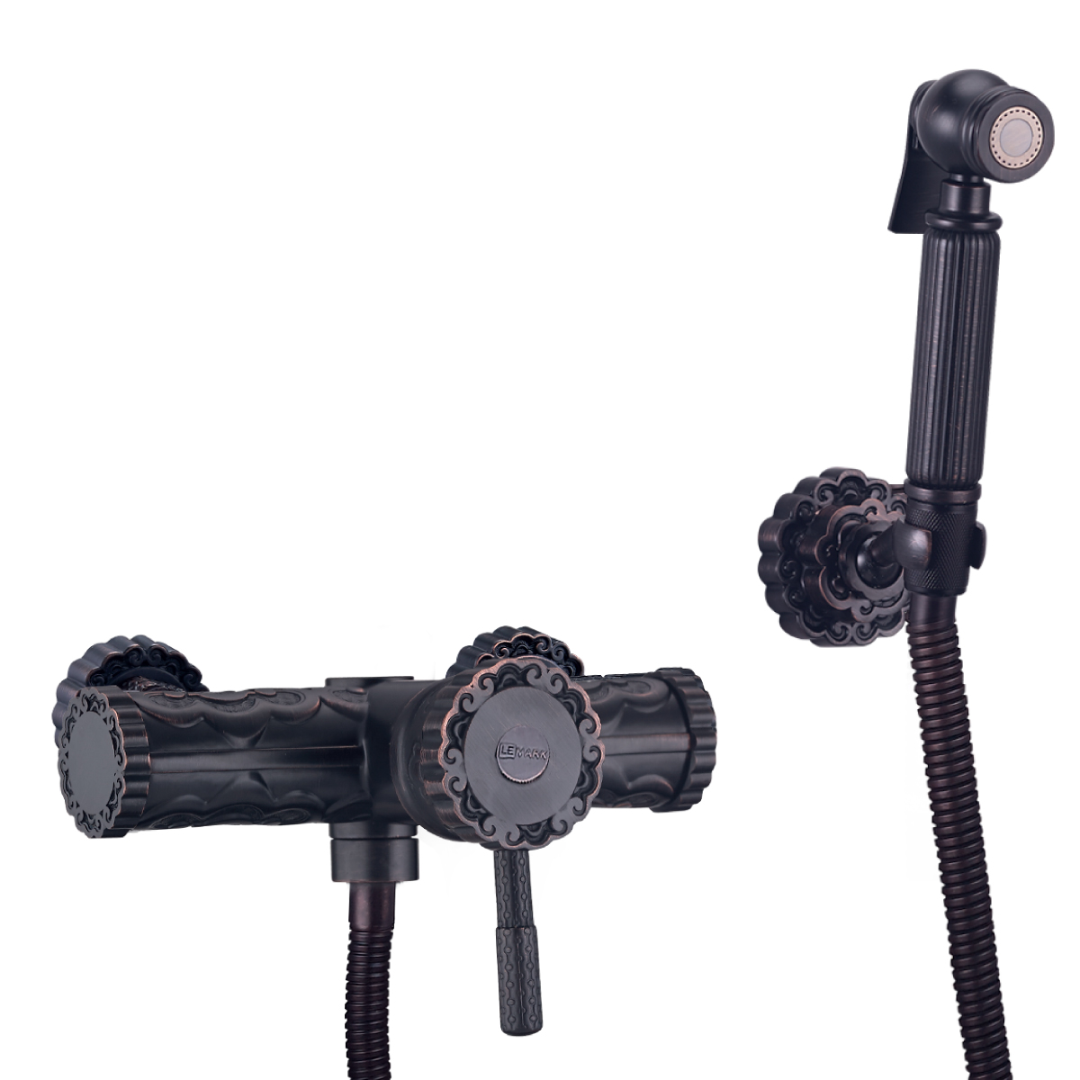 Lemark LM6618ORB "Жасмин" Смеситель настенный с гигиеническим душем, черная бронза (к/к 8) — купить в Алматы