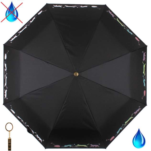 Зонт складной женский автоматический Flioraj 21052 FJ черный