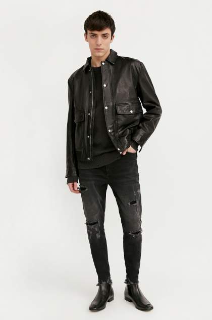Кожаная куртка мужская Finn Flare B21-21801 черная 3XL