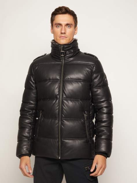 Тёплая кожаная куртка с высоким воротником Zolla, цвет Черный, размер XL
