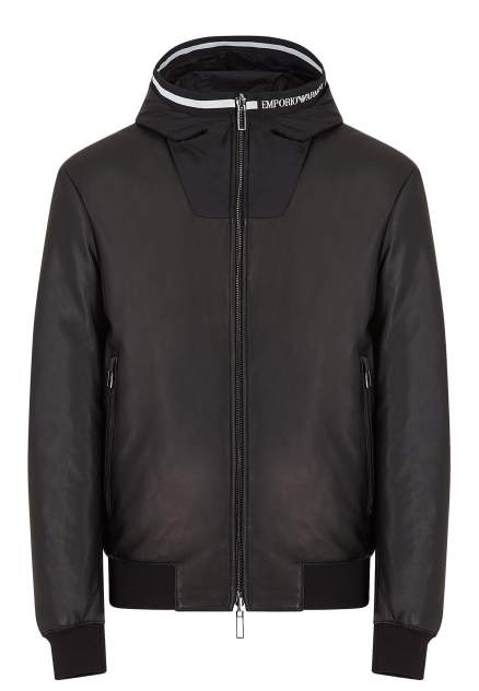 Кожаная куртка мужская Emporio Armani 122710 черная 48 EU