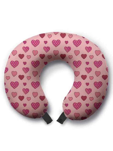 Дорожная подушка JoyArty Разноликие сердца розовая