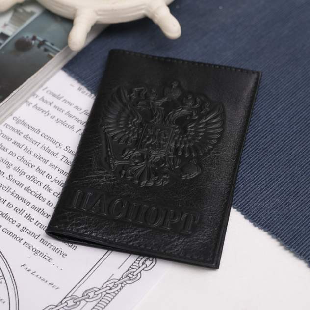 Обложка для паспорта, карманы для карт, цвет чёрный Sima-Land