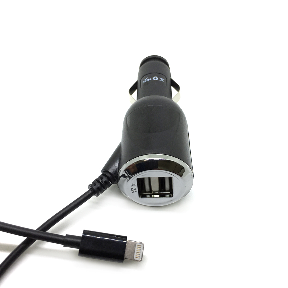 фото Автомобильное зарядное устройство espada acu2ui 2xusb + lightning 4200ma, кабель1,1м 40473