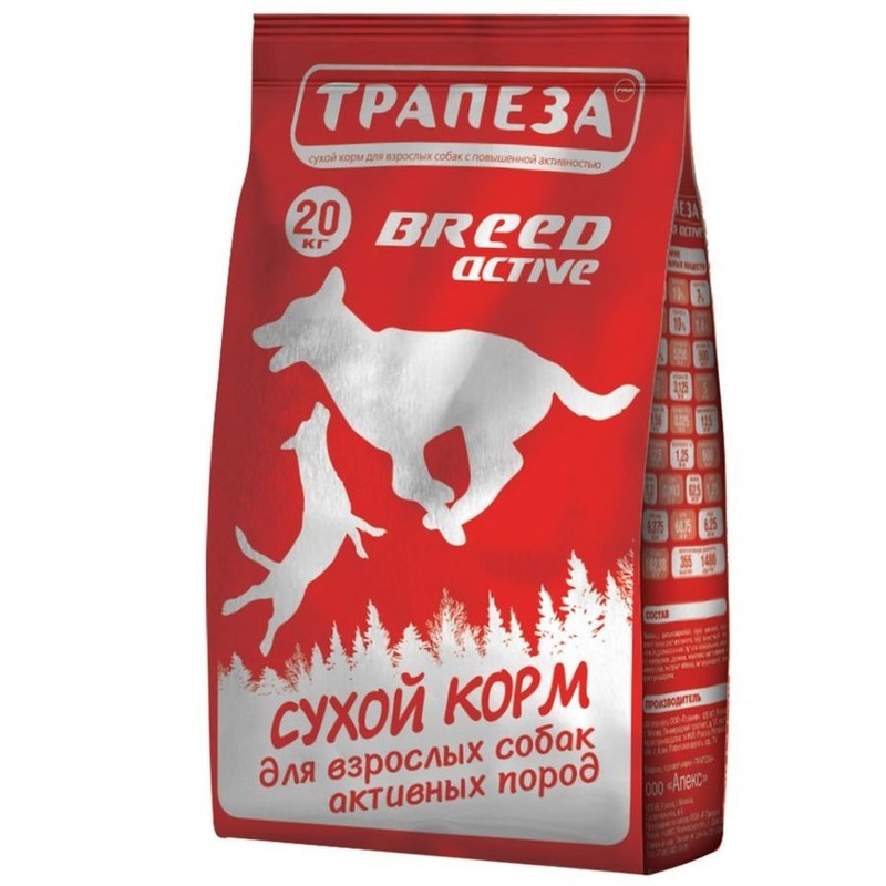 фото Сухой корм для собак трапеза breed active, для активных пород, говядина, 20кг