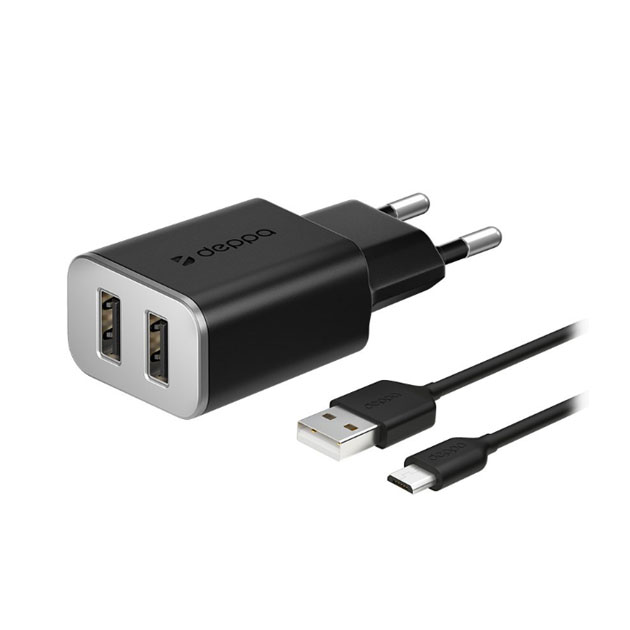 фото Сетевое зарядное устройство deppa dep-11381, 2xusb, 2,4 a, black