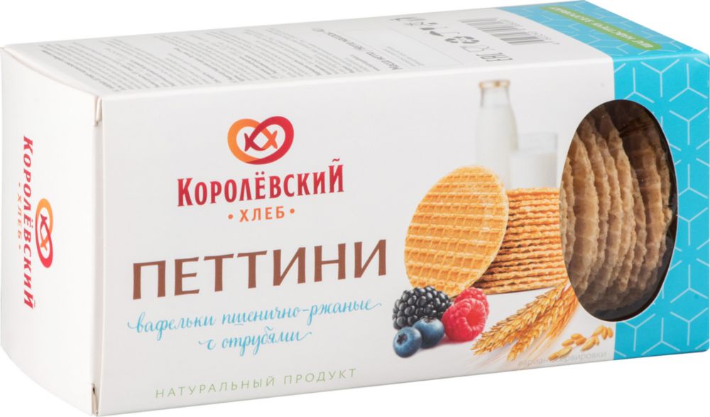 

Вафельки пшенично-ржаные Королёвский хлеб петтини veggy с отрубями 40 г, 3008183