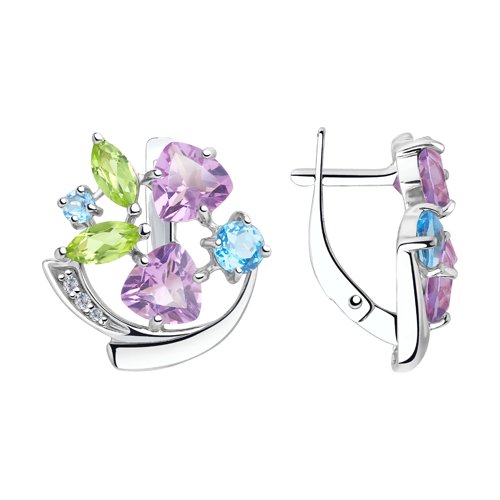 

Серьги женские из серебра SOKOLOV 92022099, хризолит/топаз/аметист/фианит, 92022099