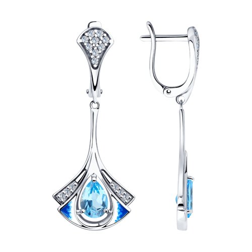 

Серьги женские из серебра SOKOLOV 92022008, топаз/фианит/эмаль, 92022008