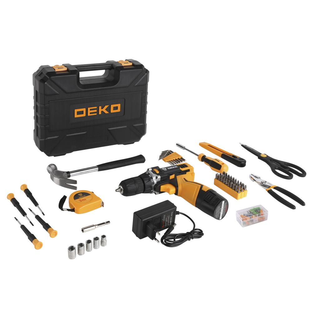 Аккумуляторная дрель-шуруповерт DEKO DKCD12FU-Li в кейсе +набор инструментов, 12В, 1х2.0Ач насадка на дрель для заточки сверл deko