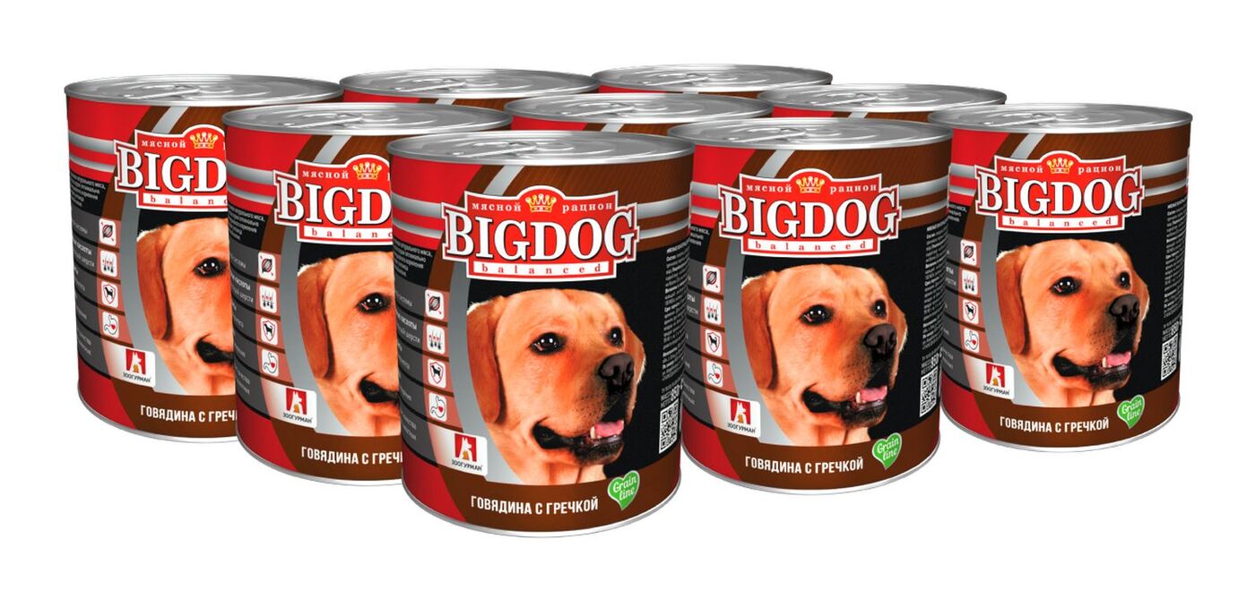 фото Консервы для собак зоогурман big dog, говядина с гречкой для собак, 9шт по 850г