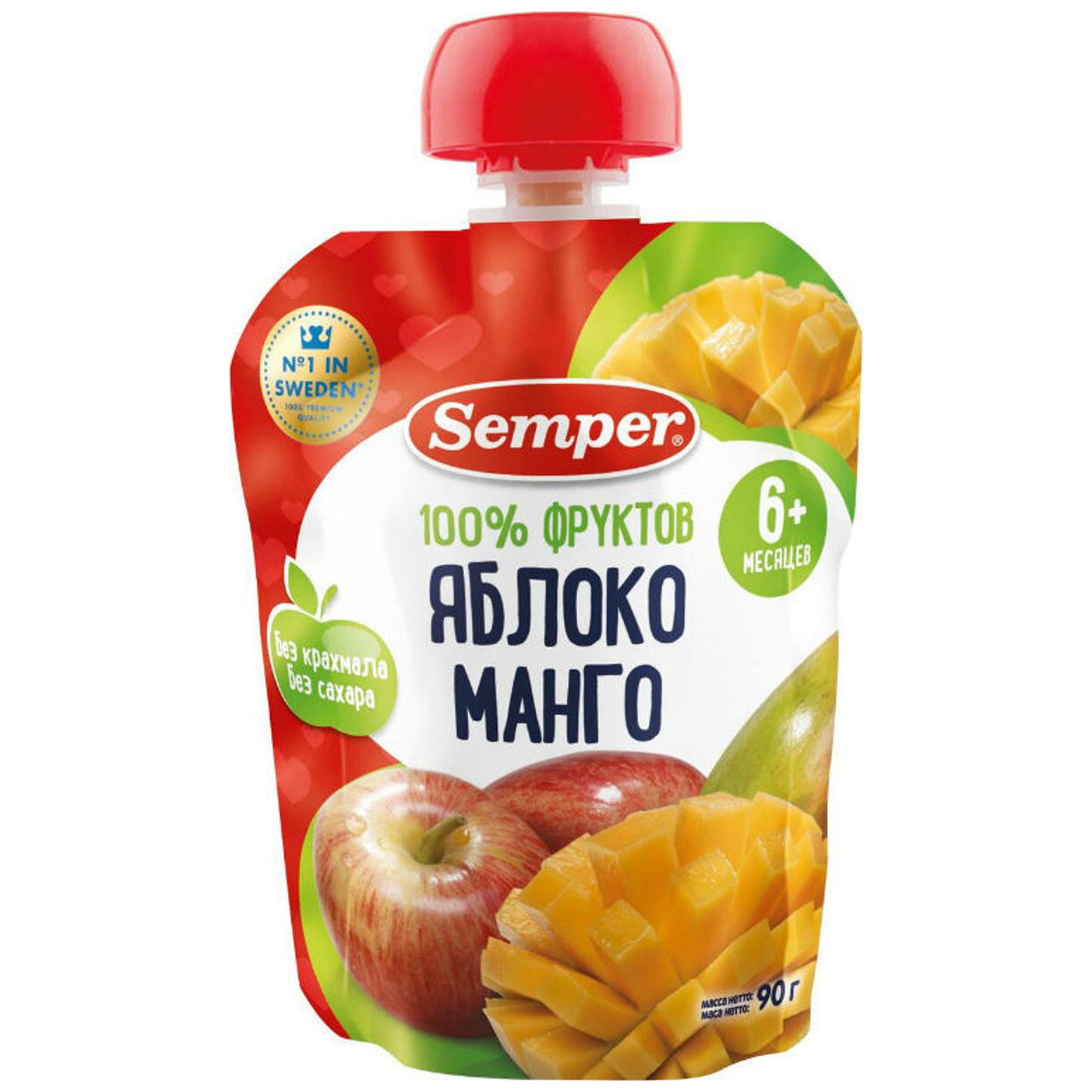Пюре фруктовое Semper Яблоко и манго с 6 мес. 90 г, 1 шт.