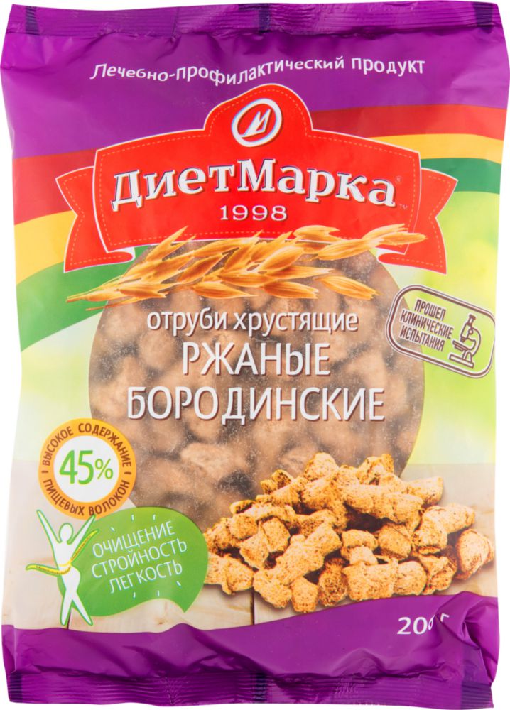 

Отруби ржаные ДиетМарка хрустящие бородинские 200 г, хрустящие