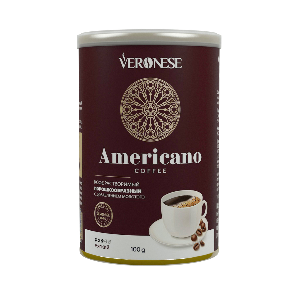 

Растворимый порошкообразный кофе с добавлением молотого Veronese Americano 100 г