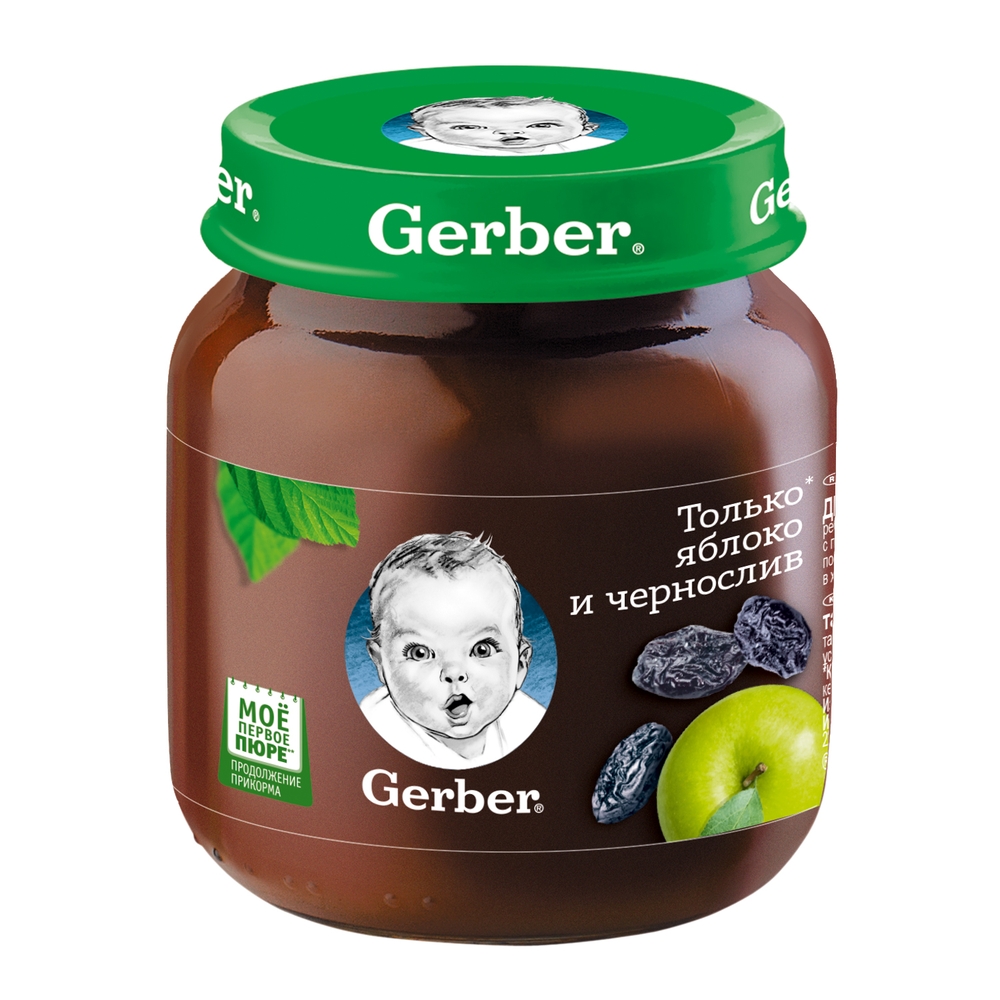 Пюре фруктовое Gerber Только яблоко и чернослив с 5 мес. 130 г, 1 шт.