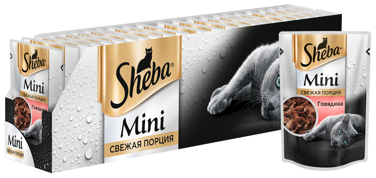 фото Влажный корм для кошек sheba mini мини порция c говядиной, 33 шт по 50г