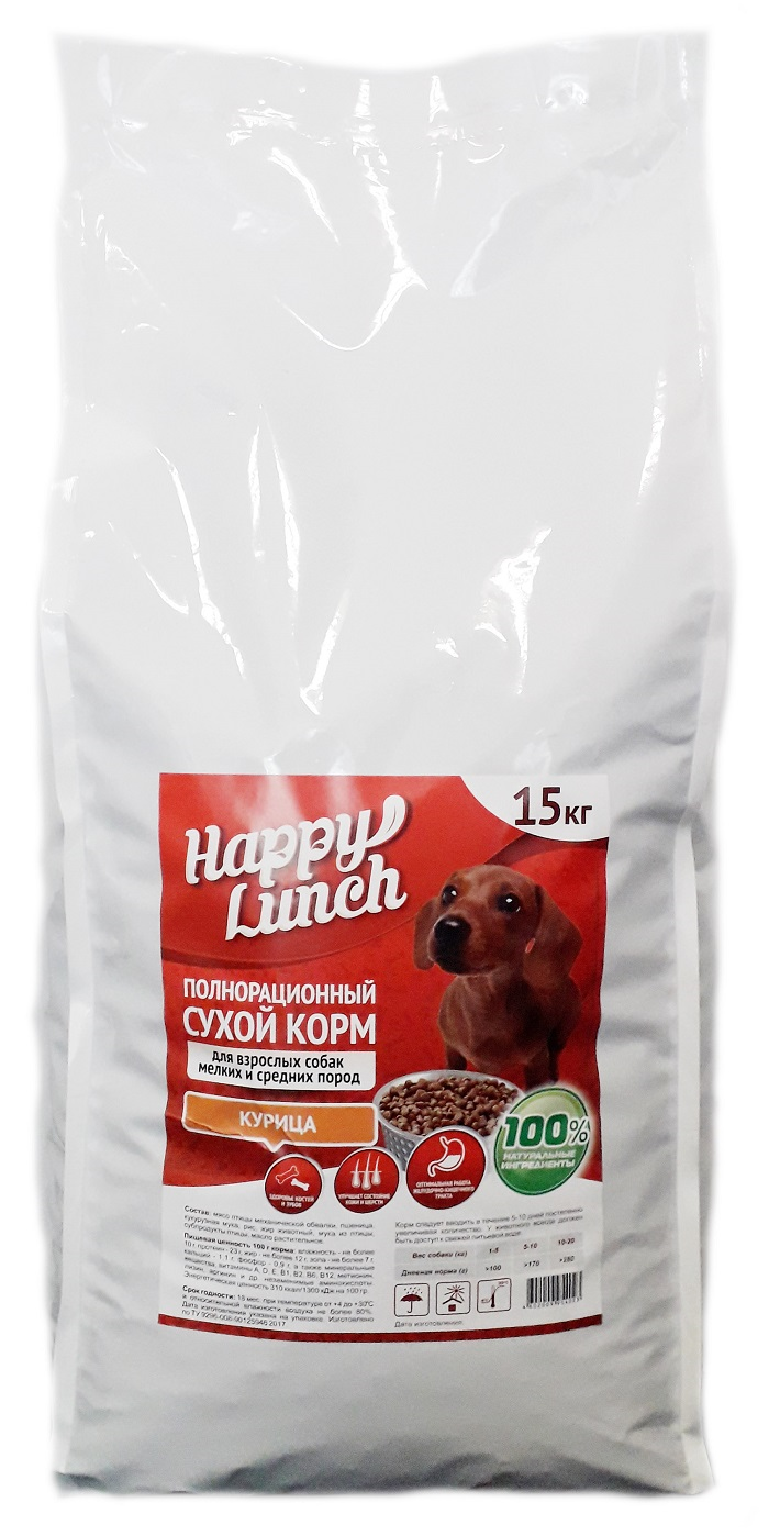 фото Сухой корм для собак happy lunch, для средних и мелких пород, с курицей, 15кг