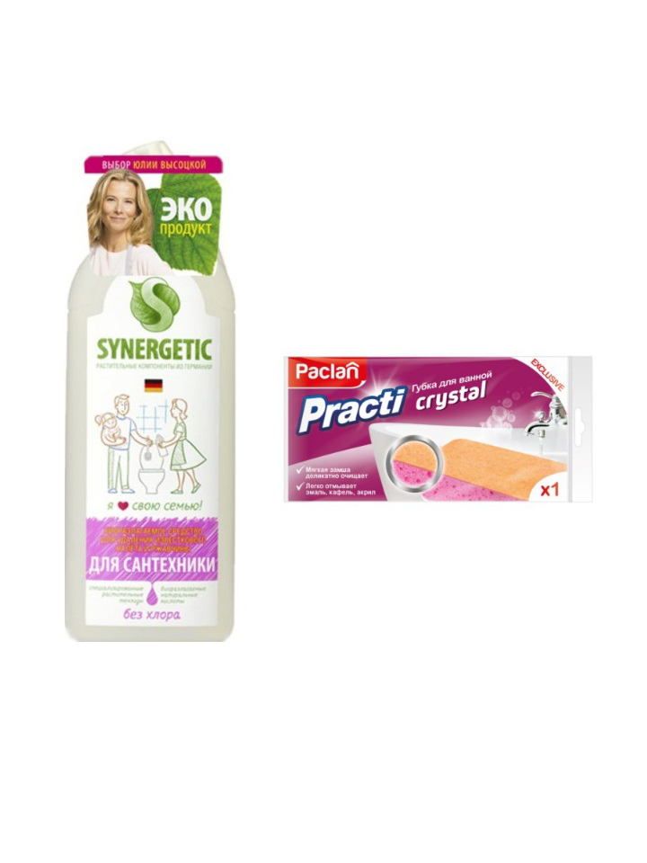 

Synergetic Средство для чистки сантехники 1 л + PACLAN Губка для ванной ,1 шт