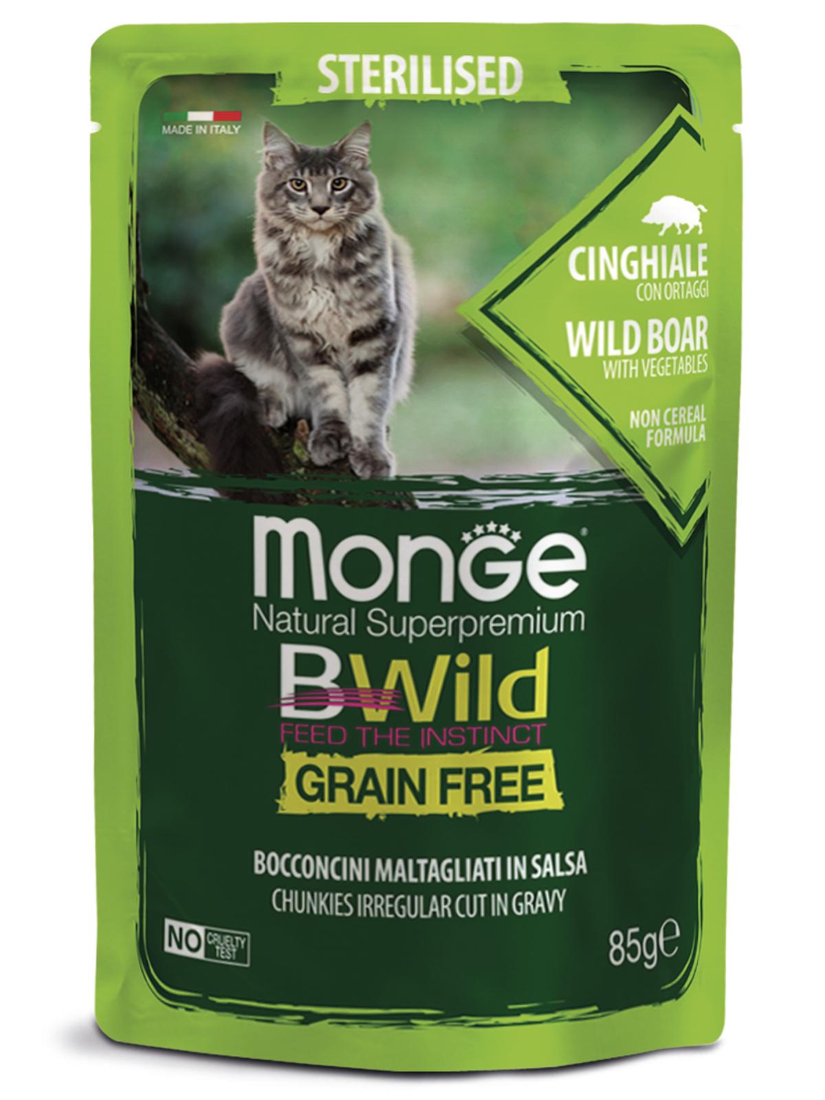 Влажный корм для кошек Monge Cat BWild Grain Free из мяса дикого кабана с овощами 14шт 85г