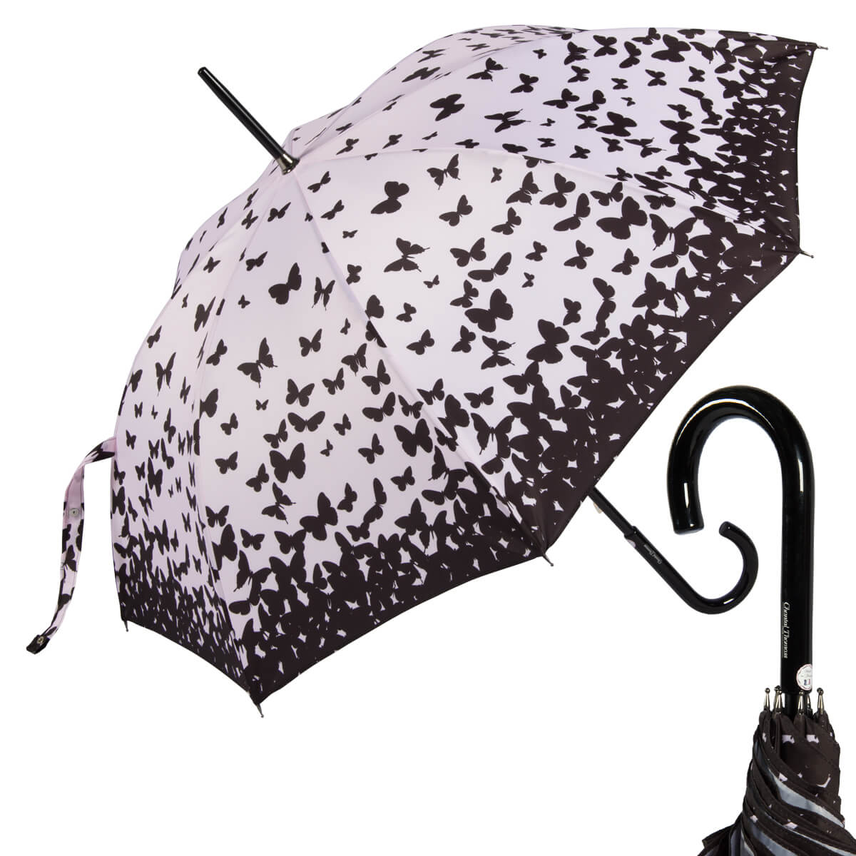 Зонт-трость женский механический Chantal Thomass 988-LM черный/розовый