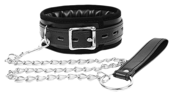 фото Черный ошейник на металлическом поводке с ручкой-петлей bior toys