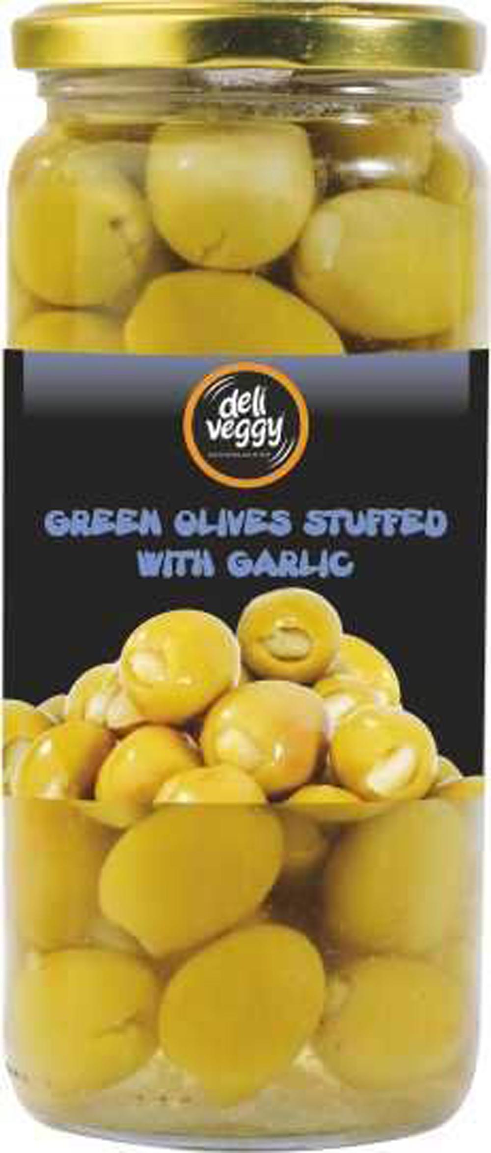Зеленые оливки с Чесноком, 500 мл  Deli Veggy  9523270