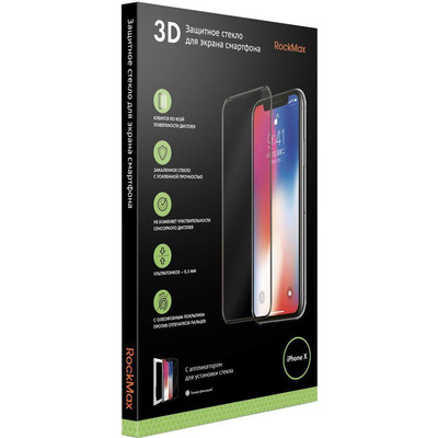 фото Стекло защитное rockmax 3dfullglueiphx, 3d, full glue, для iphone x/xs черный