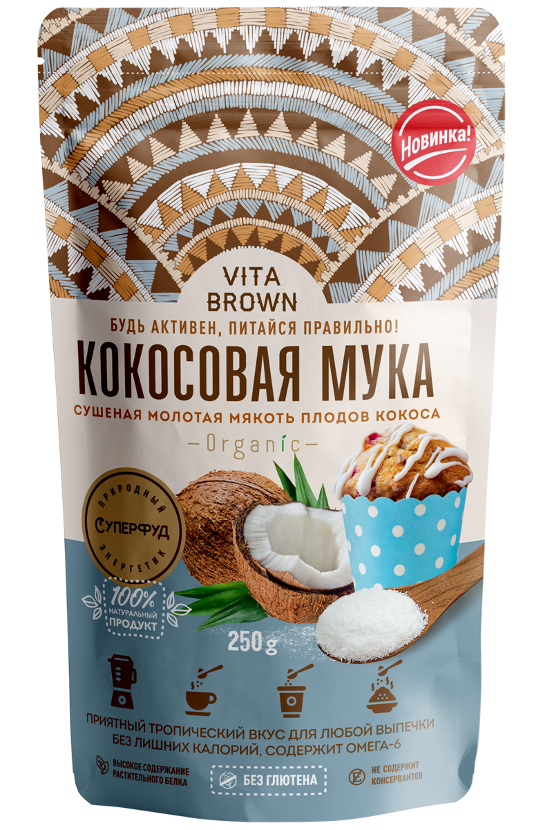 фото Кокосовая мука vita brown порошок 250 г