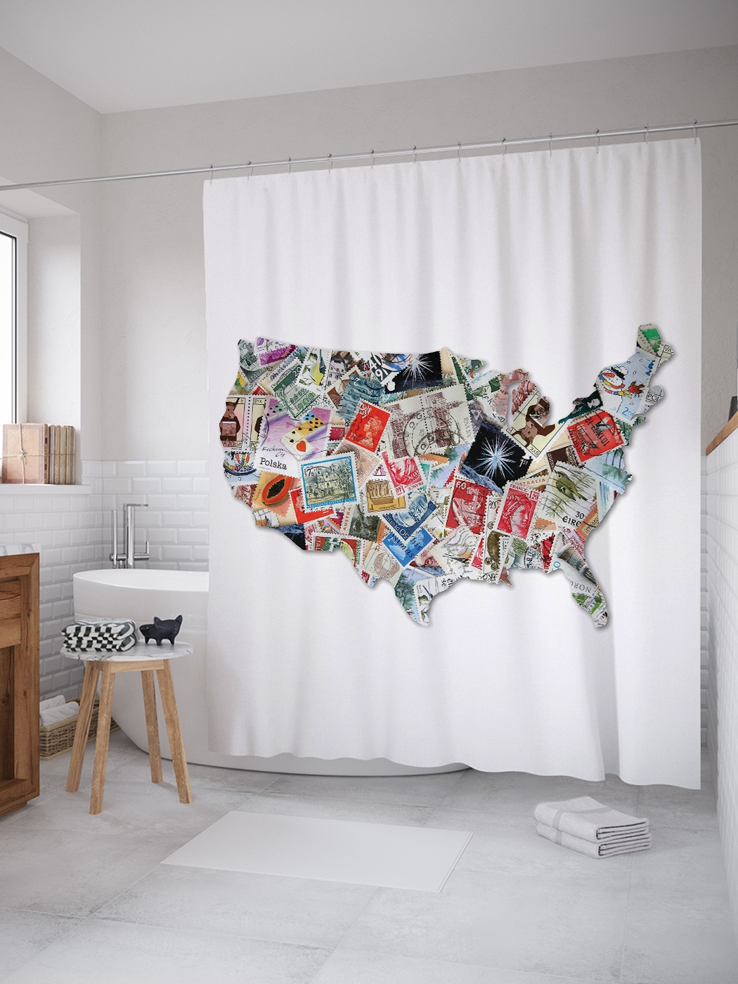 

Штора (занавеска) для ванной «Карта фотографий» из ткани, 180х200 см с крючками