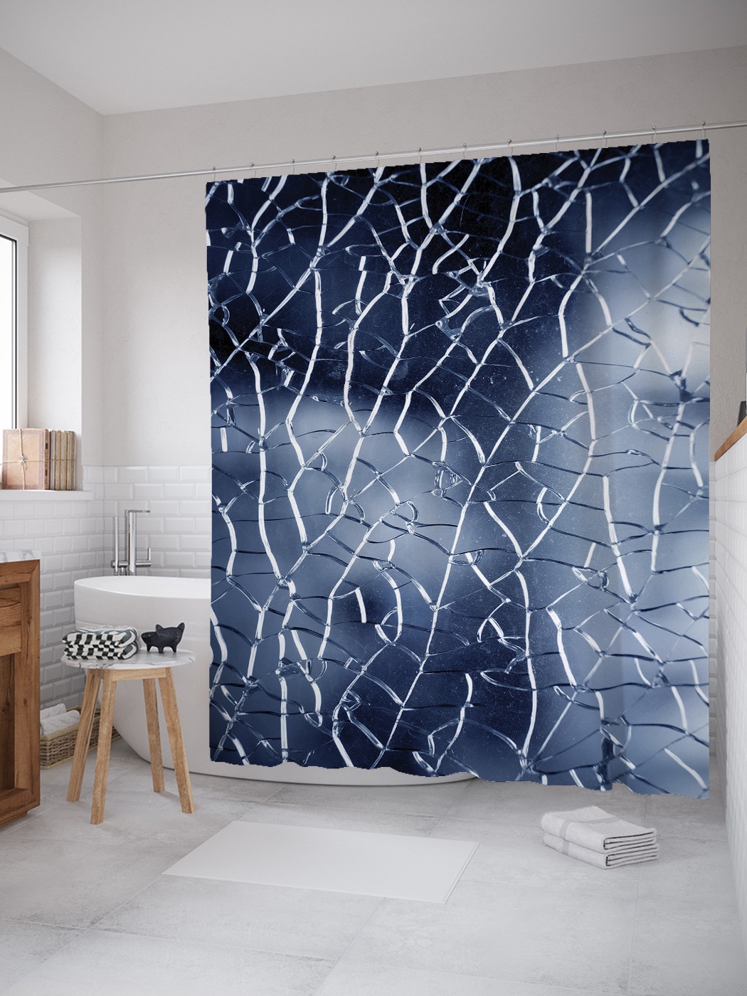 

Штора (занавеска) для ванной «Стеклянные трещины» из ткани, 180х200 см с крючками