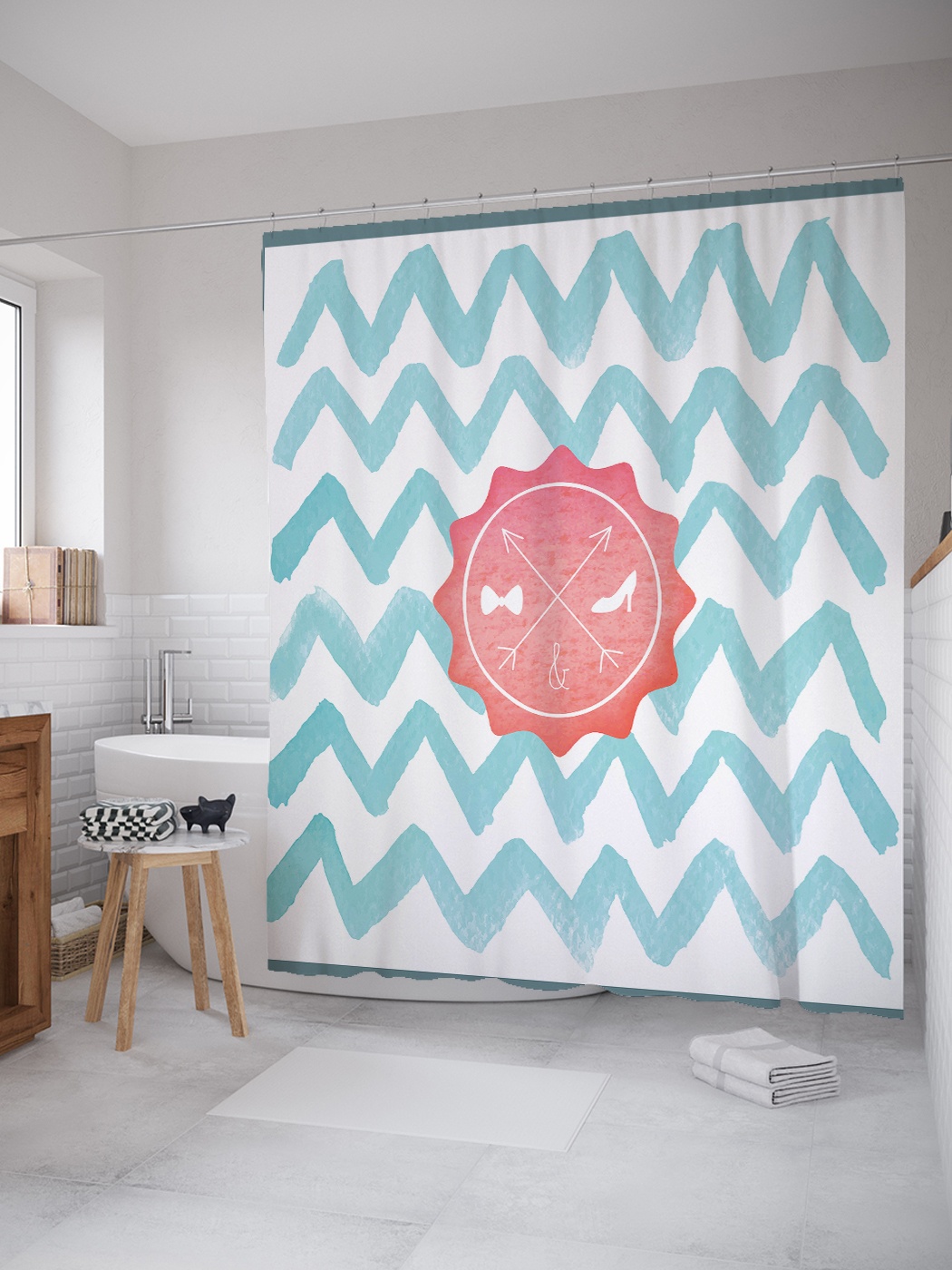 

Штора (занавеска) для ванной «Мужчина и Женщина» из ткани, 180х200 см с крючками