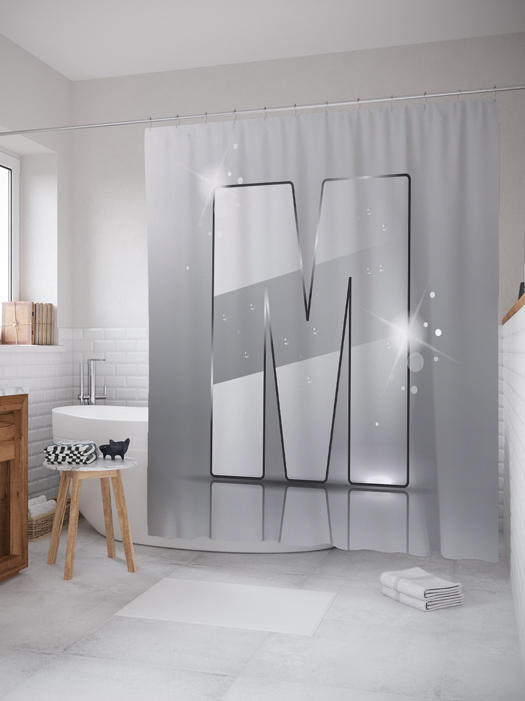 

Штора (занавеска) для ванной «Сверкающая m» из ткани, 180х200 см с крючками