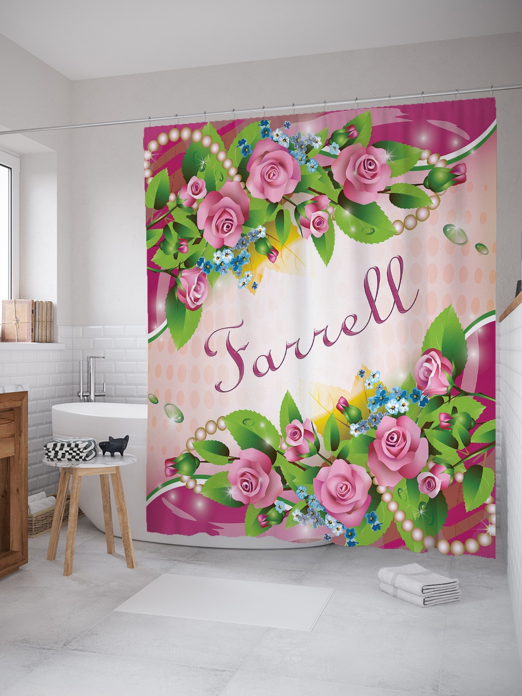 

Штора (занавеска) для ванной «Цветочный фаррел» из ткани, 180х200 см с крючками