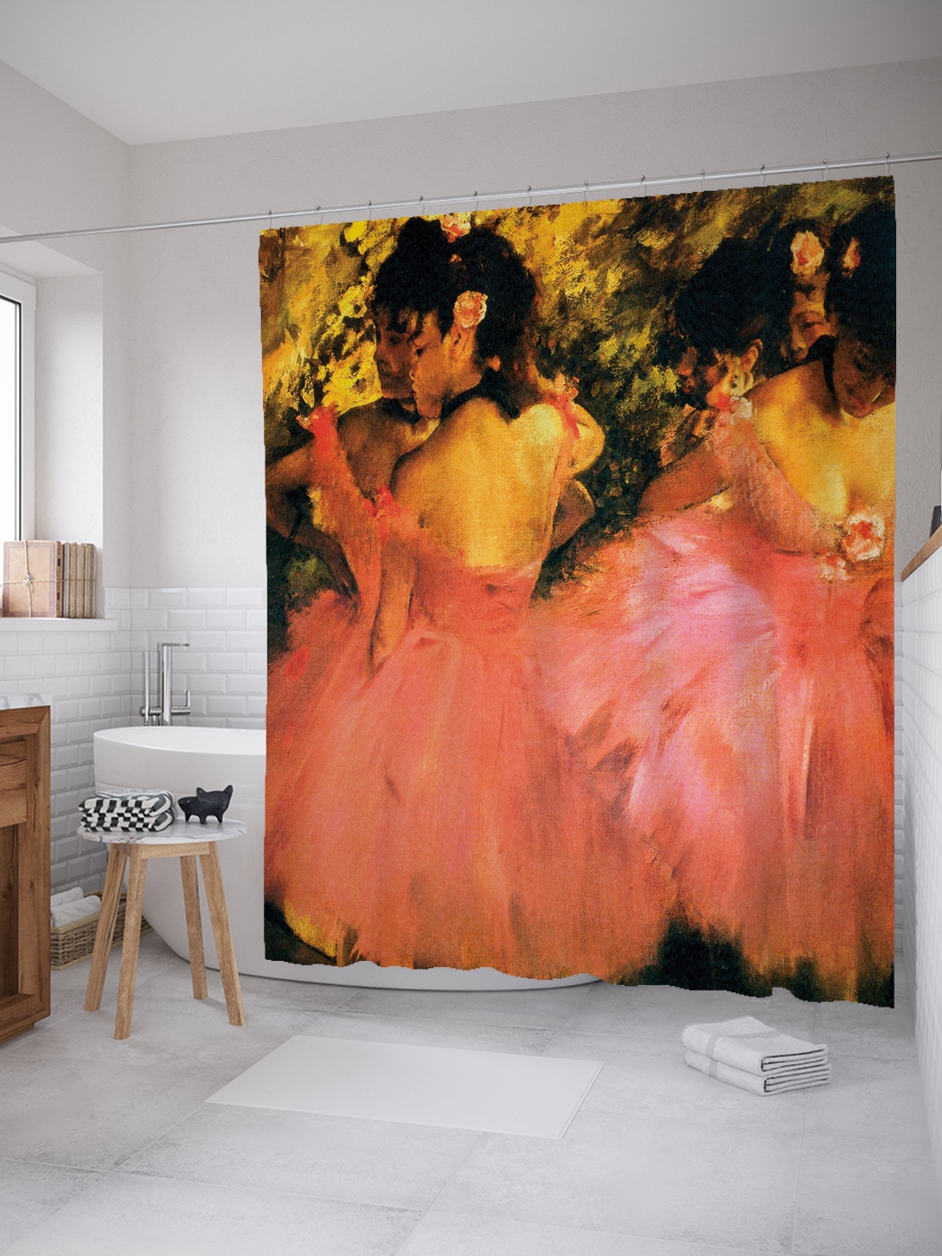 фото Штора (занавеска) для ванной «девушки в платьях» из ткани, 180х200 см с крючками joyarty