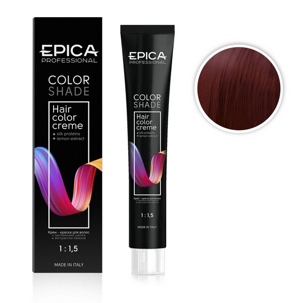 Крем-краска Epica Colors Shade 7.66 светлый шатен красный интенсивный, 100 мл baco color collection крем краска с гидролизатами шелка b7 44 7 44 блондин медный насыщенный 100 мл медный