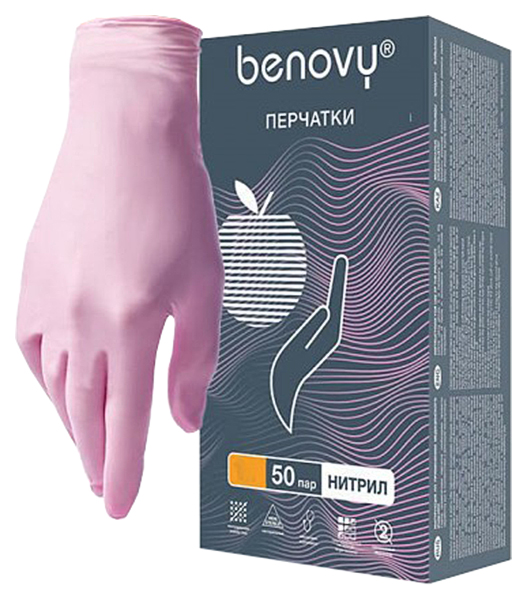 Розовые нитриловые перчатки BENOVY размер M 100 шт.50 пар Rubber Tech Ltd