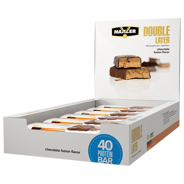 фото Протеиновый батончик maxler double layer bar "шоколад", (коробка, 12штук по 60 гр)