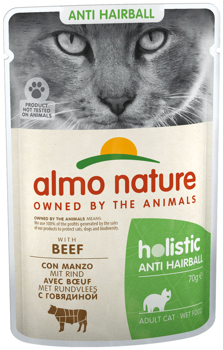 фото Влажный корм для кошек almo nature holistic anti hairball, говядина, 30шт по 70г