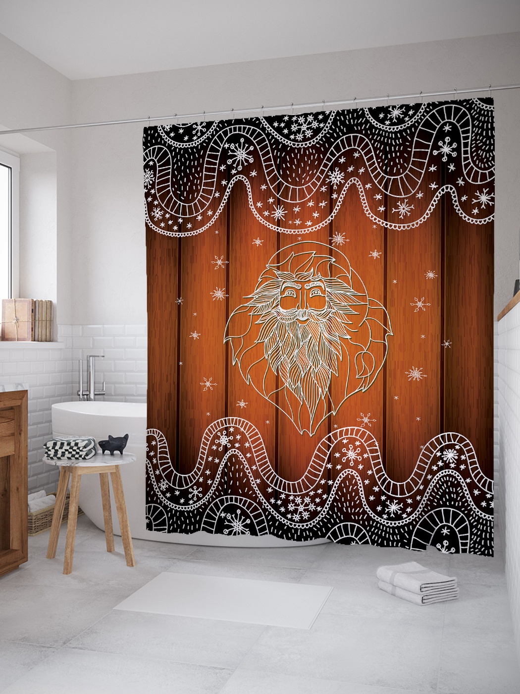 

Штора (занавеска) для ванной «Дух рождества» из ткани, 180х200 см с крючками