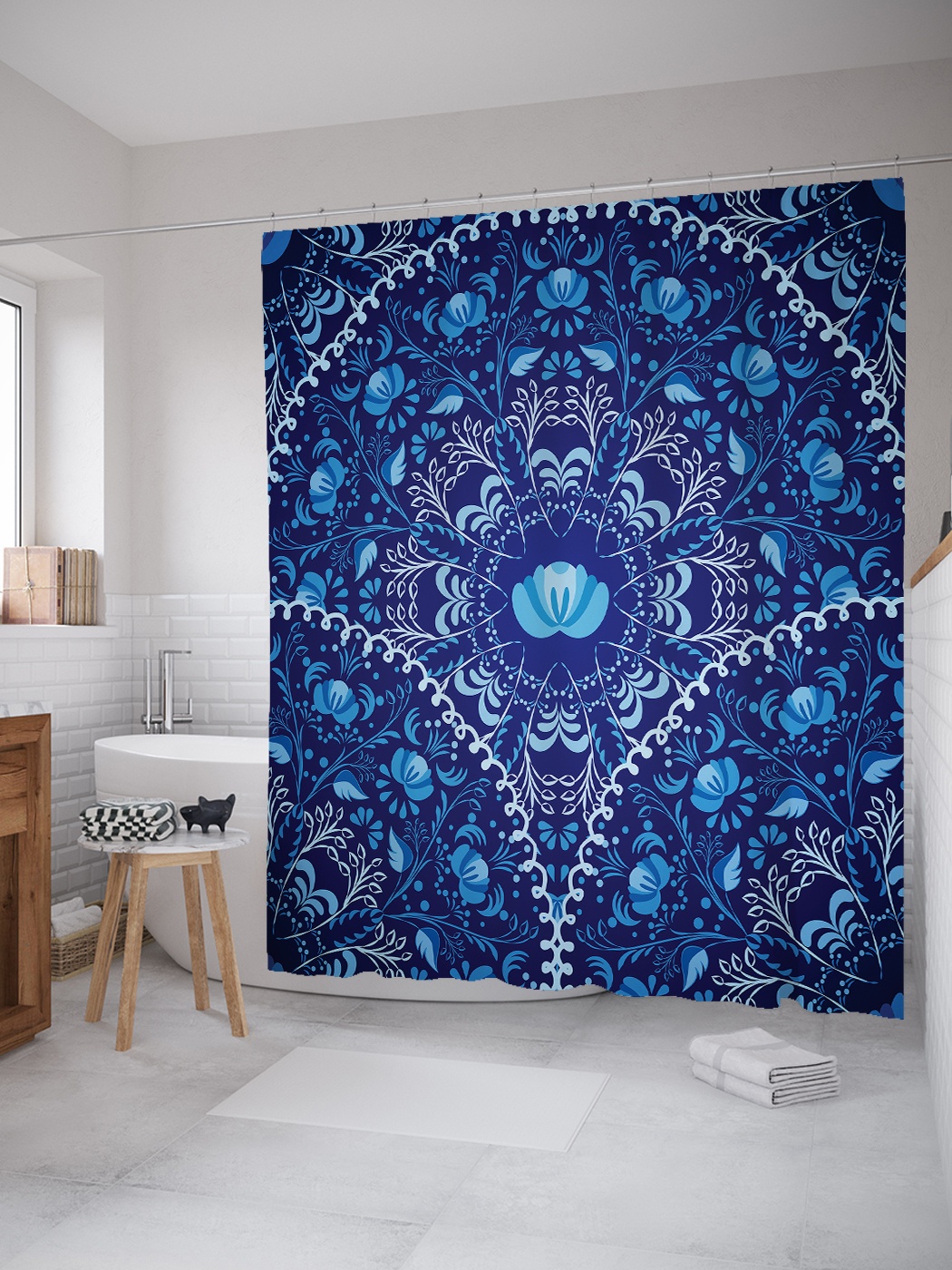 

Штора (занавеска) для ванной «Ночные цветы» из ткани, 180х200 см с крючками