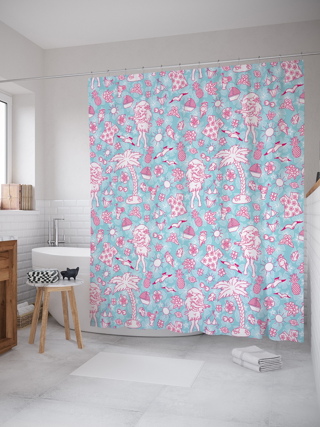 

Штора (занавеска) для ванной «Маями бич» из ткани, 180х200 см с крючками