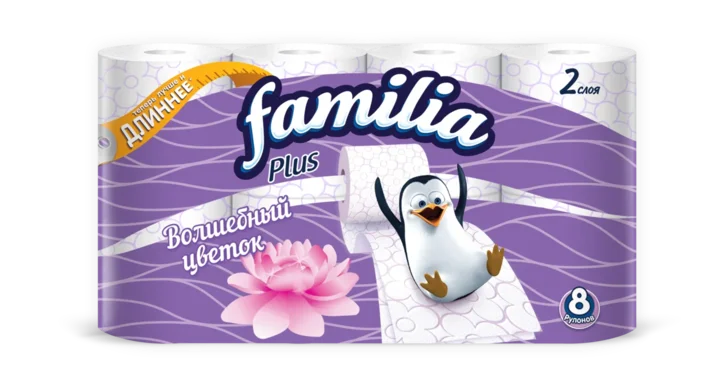 Туалетная бумага FAMILIA PLUS Волшебный цветок 2 слоя 8 рулонов