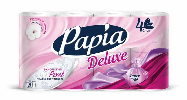 Туалетная бумага PAPIA DELUXE Арома Дольче Вита 4 слоя 8 рулонов