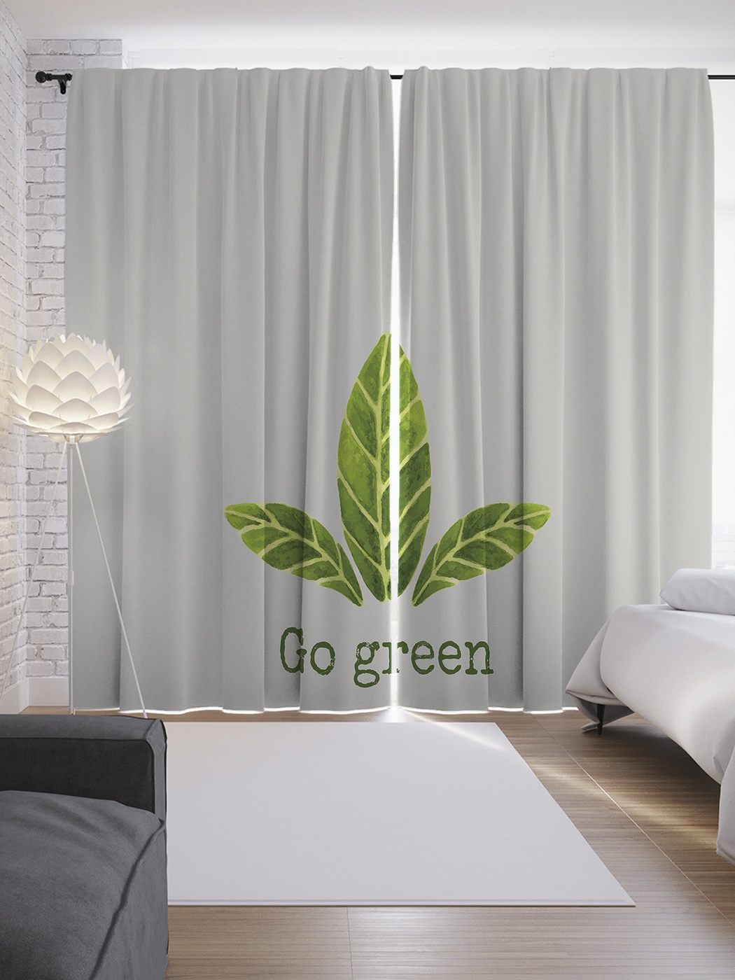 

Шторы с фотопечатью "Go green" из сатена, 290х265 см